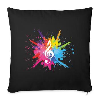 Music and multicolored explosion (white) - Sofa pillowcase 17,3'' x 17,3'' (45 x 45 cm) - black - Front