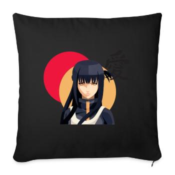 Ninja féminine anime soleil rouge - Housse de coussin décorative 45 x 45 cm - noir - Devant