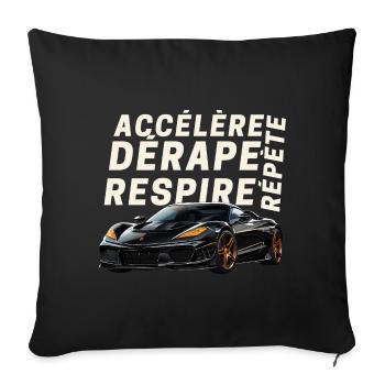 Voiture sport et lettres dynamiques - Housse de coussin décorative 45 x 45 cm - noir - Devant