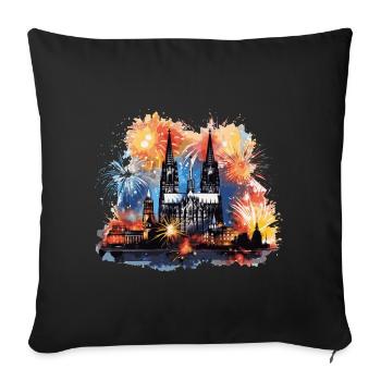 Happy New Year with fireworks in Cologne - Sofa pillowcase 17,3'' x 17,3'' (45 x 45 cm) - black - Front