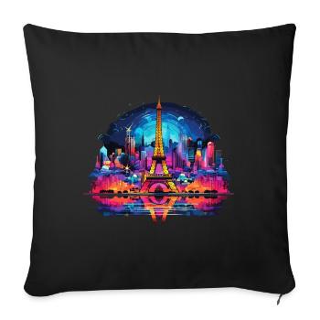 Paris, Eiffel Tower, France, City, Skyline, Night - Sofa pillowcase 17,3'' x 17,3'' (45 x 45 cm) - black - Front