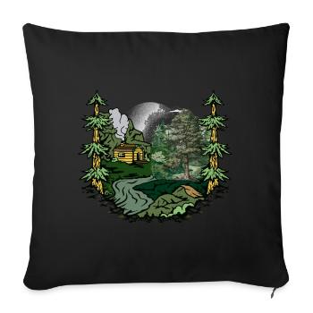 forêt, cabane, nature, habitant de la forêt, amoureux de la nature, alpage - Housse de coussin décorative 45 x 45 cm - noir - Devant