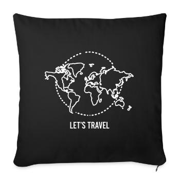 Weltkarte Let's Travel Weiß - Sofakissenbezug 45 x 45 cm - Schwarz - Vorne