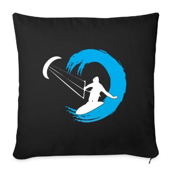 Kitesurfer Silhouette Aventure De Vagues Géantes - Housse de coussin décorative 45 x 45 cm - noir - Devant