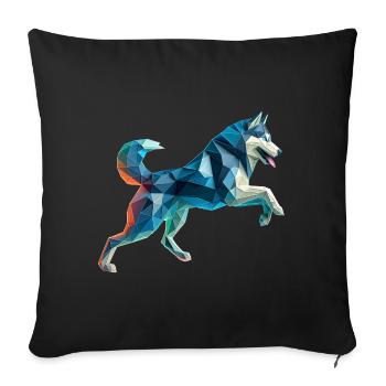 3D Geometrischer Origami-Husky-Schlittenhund - Sofakissenbezug 45 x 45 cm - Schwarz - Vorne