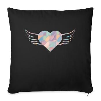 Coeur Pastel avec Ailes - ApriNoeScor - Housse de coussin décorative 45 x 45 cm - noir - Devant