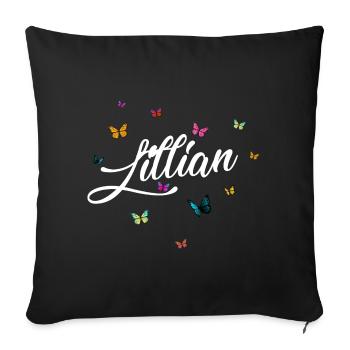 LILLIAN - Nom de fille avec des papillons colorés - Housse de coussin décorative 45 x 45 cm - noir - Devant