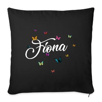 FIONA - Nom de fille avec des papillons colorés - Housse de coussin décorative 45 x 45 cm - noir - Devant