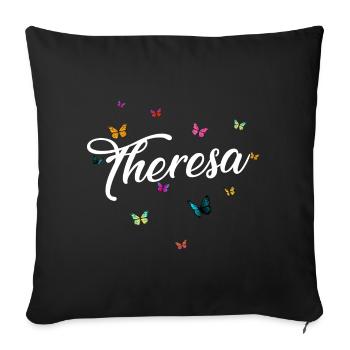 THERESA - Nom de fille avec des papillons colorés - Housse de coussin décorative 45 x 45 cm - noir - Devant