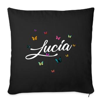 LUCIA - Nom de fille avec des papillons colorés - Housse de coussin décorative 45 x 45 cm - noir - Devant