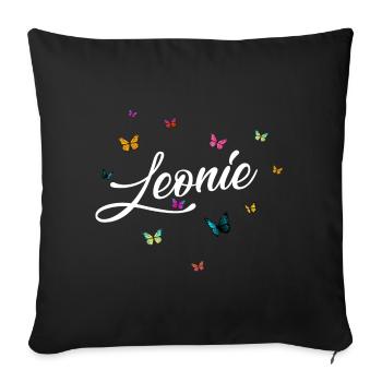 LEONIE - Girl's Name with Colorful Butterflies - Sofa pillowcase 17,3'' x 17,3'' (45 x 45 cm) - black - Front