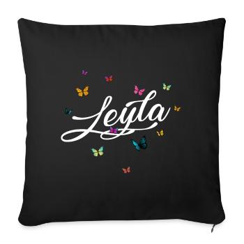 LEYLA - Girl Name with Colorful Butterflies - Sofa pillowcase 17,3'' x 17,3'' (45 x 45 cm) - black - Front