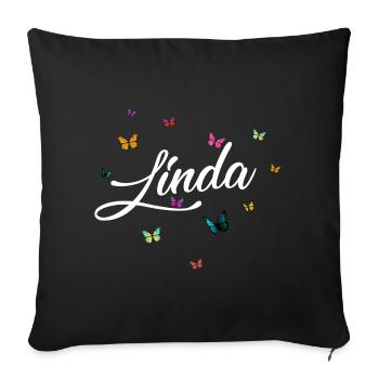 LINDA - Nom de fille avec des papillons colorés - Housse de coussin décorative 45 x 45 cm - noir - Devant