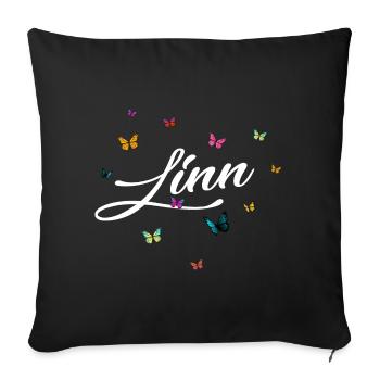 LINN - Mädchen Name mit bunten Schmetterlingen - Sofakissenbezug 45 x 45 cm - Schwarz - Vorne