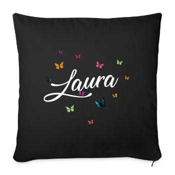 LAURA - Girl's Name with Colorful Butterflies - Sofa pillowcase 17,3'' x 17,3'' (45 x 45 cm) - black - Front