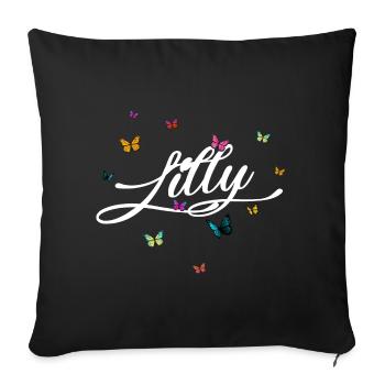 LILLY - Girl's Name with Colorful Butterflies - Sofa pillowcase 17,3'' x 17,3'' (45 x 45 cm) - black - Front
