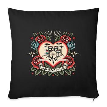 Herzschlag Bagger Retro Tattoo mit Rosen - Sofakissenbezug 45 x 45 cm - Schwarz - Vorne