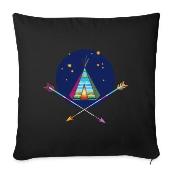 Tente tipi avec des flèches – symbole d’aventure - Housse de coussin décorative 45 x 45 cm - noir - Devant