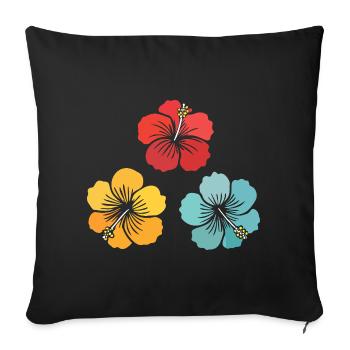 Hibiscus Trio – Vintage Flowers (Red, Yellow, Turquoise) - Sofa pillowcase 17,3'' x 17,3'' (45 x 45 cm) - black - Front