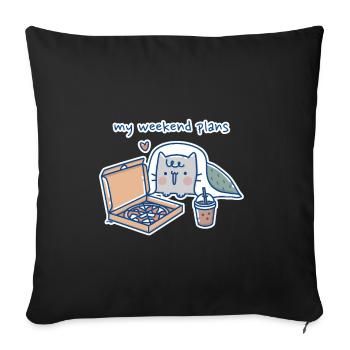 Chat Kawaii avec Pizza Design - Housse de coussin décorative 45 x 45 cm - noir - Devant
