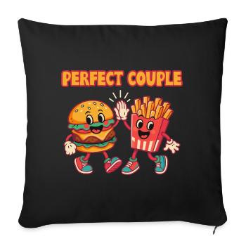 Parfait couple burger et frites illustration amusante - Housse de coussin décorative 45 x 45 cm - noir - Devant
