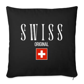 Drapeau suisse, fabriqué en Suisse - Housse de coussin décorative 45 x 45 cm - noir - Devant