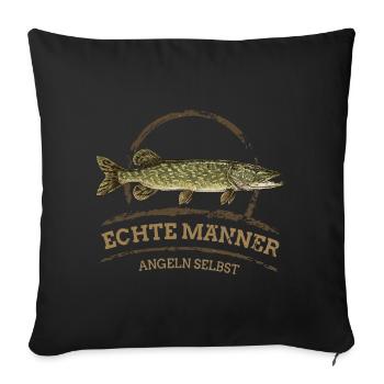 Vrais hommes – Brochet à pêche - Housse de coussin décorative 45 x 45 cm - noir - Devant