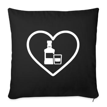Herz-Whiskeyflasche und Glas - Sofakissenbezug 45 x 45 cm - Schwarz - Vorne
