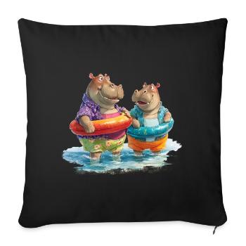 Hippos on the beach with swimming rings - Sofa pillowcase 17,3'' x 17,3'' (45 x 45 cm) - black - Front