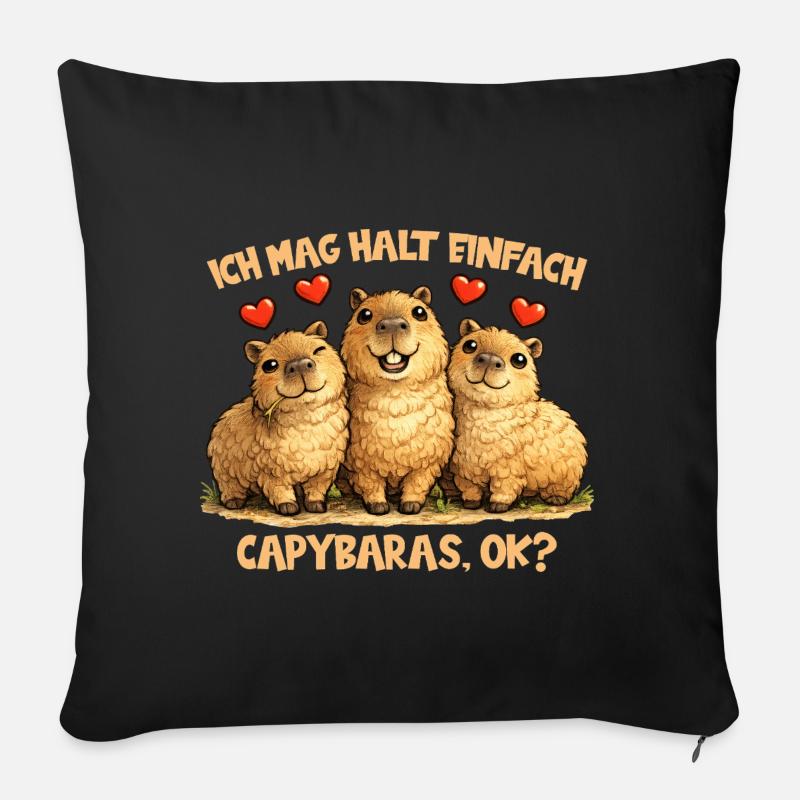 Capybaras Comic Motiv mit Herz und lustigem Spruch - Sofakissenbezug 45 x 45 cm - Schwarz