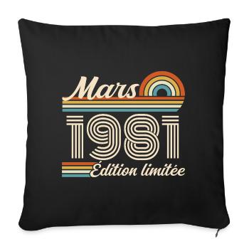 45e Cadeau d’anniversaire - Né en mars 1981 - Housse de coussin décorative 45 x 45 cm - noir - Devant