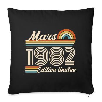 44e Cadeau d’anniversaire - Né en mars 1982 - Housse de coussin décorative 45 x 45 cm - noir - Devant