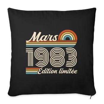 43e Cadeau d’anniversaire - Né en mars 1983 - Housse de coussin décorative 45 x 45 cm - noir - Devant
