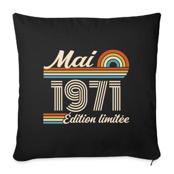 Cadeau Anniversaire 55 ans - Né mai 1971 - Housse de coussin décorative 45 x 45 cm - noir - Devant