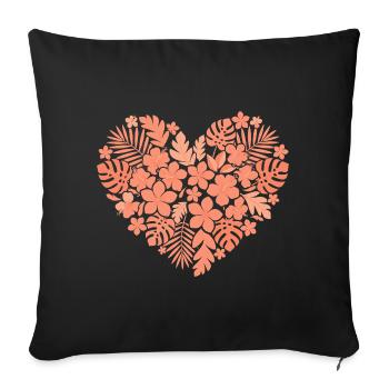 Motif de cœur de fleurs tropicales - Housse de coussin décorative 45 x 45 cm - noir - Devant