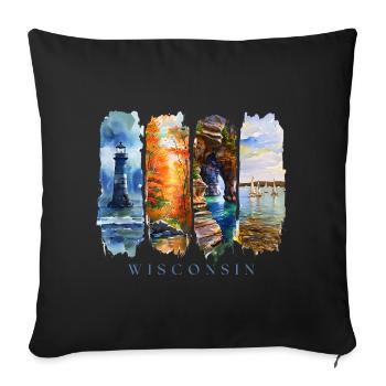 Wisconsin Travel – Great Lakes & Lighthouse - Sofa pillowcase 17,3'' x 17,3'' (45 x 45 cm) - black - Front