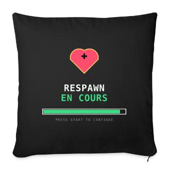 Respawn en cours – Gamer Rétro Pixel Art - Housse de coussin décorative 45 x 45 cm - noir - Devant