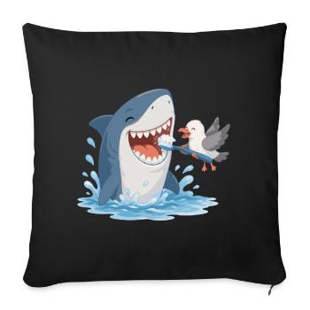 Shark brushing teeth with seagull - Sofa pillowcase 17,3'' x 17,3'' (45 x 45 cm) - black - Front