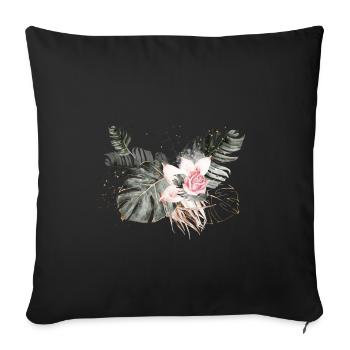 Palm leaves with pink rose - Sofa pillowcase 17,3'' x 17,3'' (45 x 45 cm) - black - Front