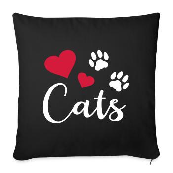 Chat amour patte coeur patte de chat amour félin - Housse de coussin décorative 45 x 45 cm - noir - Devant