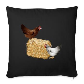 two chickens on a bale of straw - Sofa pillowcase 17,3'' x 17,3'' (45 x 45 cm) - black - Front