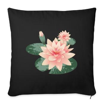 Deux fleurs de nénuphars avec bourgeon dans l’étang aux nénuphars - Housse de coussin décorative 45 x 45 cm - noir - Devant