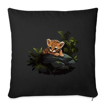 Bébé léopard Chat sauvage - Housse de coussin décorative 45 x 45 cm - noir - Devant