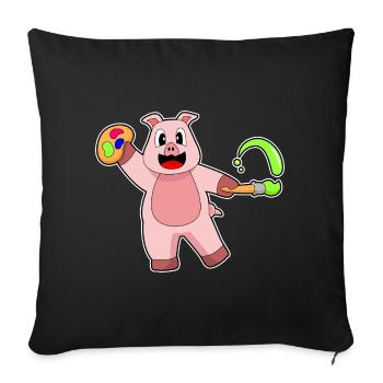 Pig Painter Brush Painting - Sofa pillowcase 17,3'' x 17,3'' (45 x 45 cm) - black - Front