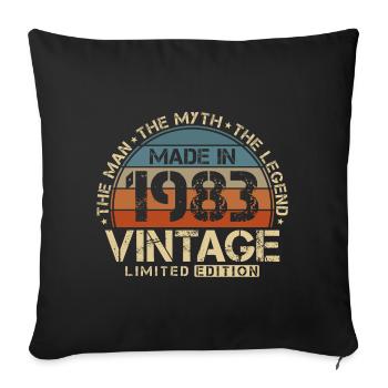 1983 Vintage né homme mythe, légende - Housse de coussin décorative 45 x 45 cm - noir - Devant