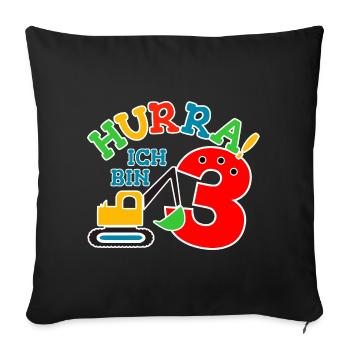 3. Geburstag Bagger - Sofakissenbezug 45 x 45 cm - Schwarz - Vorne