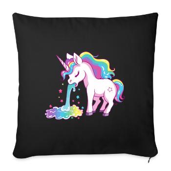 Licorne Vomir Arc-en-ciel Coloré Coloré Drôle - Housse de coussin décorative 45 x 45 cm - noir - Devant