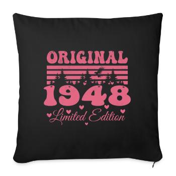Cadeau 76e Anniversaire 1948 Femme | Né en 1948 - Housse de coussin décorative 45 x 45 cm - noir - Devant