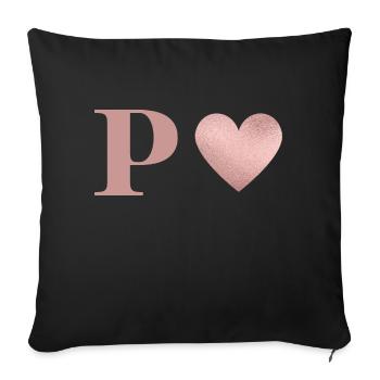 Letter p heart rose gold - Sofa pillowcase 17,3'' x 17,3'' (45 x 45 cm) - black - Front
