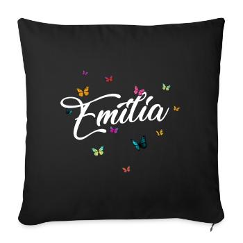 EMILIA - Nom de fille avec des papillons colorés - Housse de coussin décorative 45 x 45 cm - noir - Devant